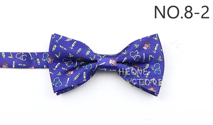 2025 New Men Bow Ties 100% Microfiber Jacquard Woven Blue Cartoon Animal Pattern Bowtie For Party Wedding Festival Family Gift