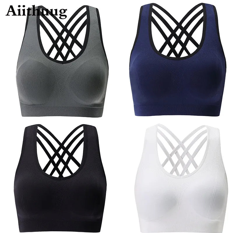 NEW 2024 Aiithuug Bras for Women High Impact Padded Workout Yoga Bra Fitness Cross Back Sports Bras for Women Padded Seamless for Yoga
