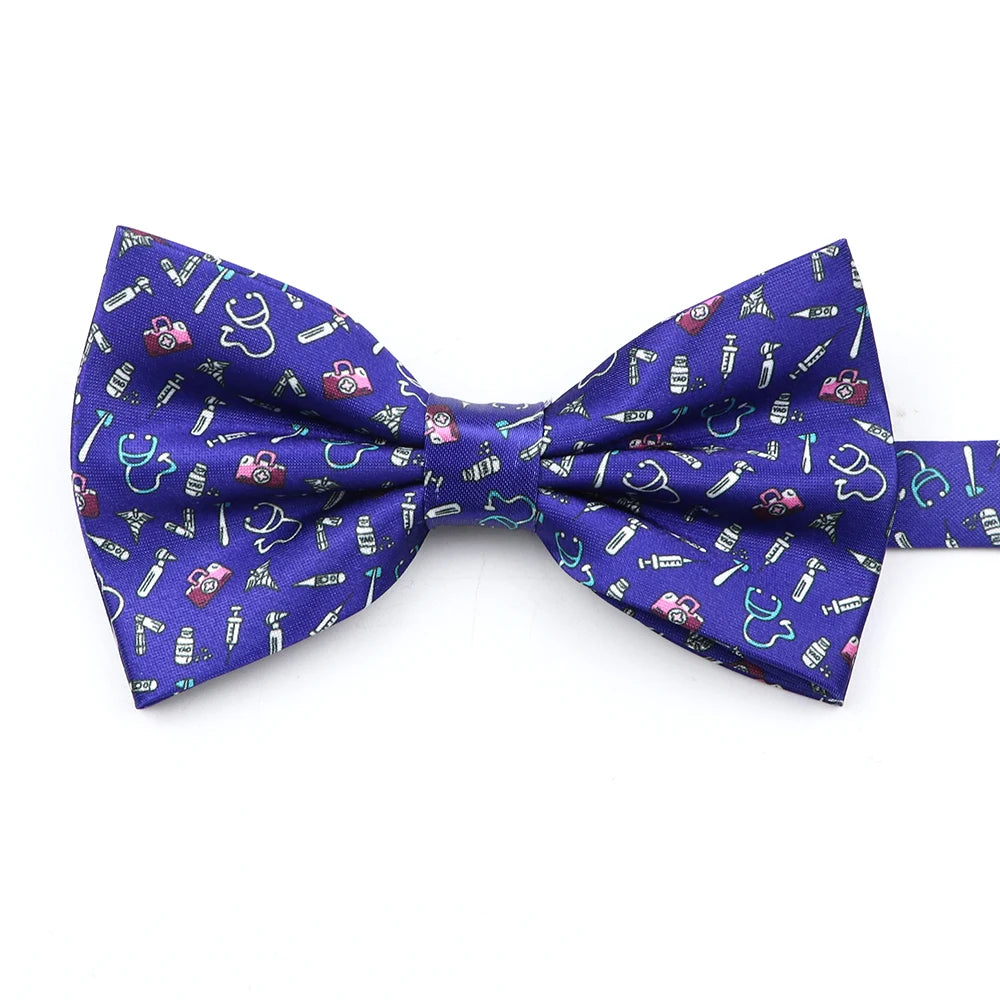 2025 New Men Bow Ties 100% Microfiber Jacquard Woven Blue Cartoon Animal Pattern Bowtie For Party Wedding Festival Family Gift