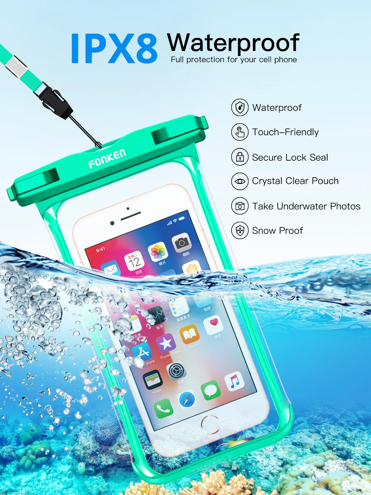 Brand New 2025 FONKEN Full Transparent Waterproof Case for Iphone Xiaomi Samsung Dry Bag Underwater Watch Case Swimming Pouch Mobile Cover Bag