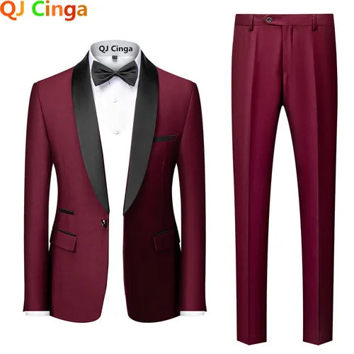 Black Men's Suit 3 Pieces, Business Wedding Terno Masculino, Fashion Slim Fit Costume Homme, Blue Red Gray, Asian Size M-4XL 5XL