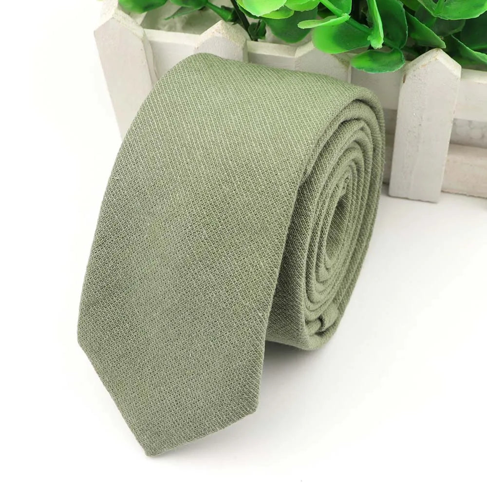 New 2025 Solid Color 6cm Width Tie Cotton Pure Colorful Slim Neckties for Wedding Ties Skinny Groom Necktie for Men