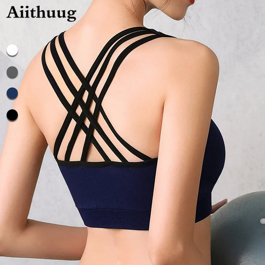 NEW 2024 Aiithuug Bras for Women High Impact Padded Workout Yoga Bra Fitness Cross Back Sports Bras for Women Padded Seamless for Yoga