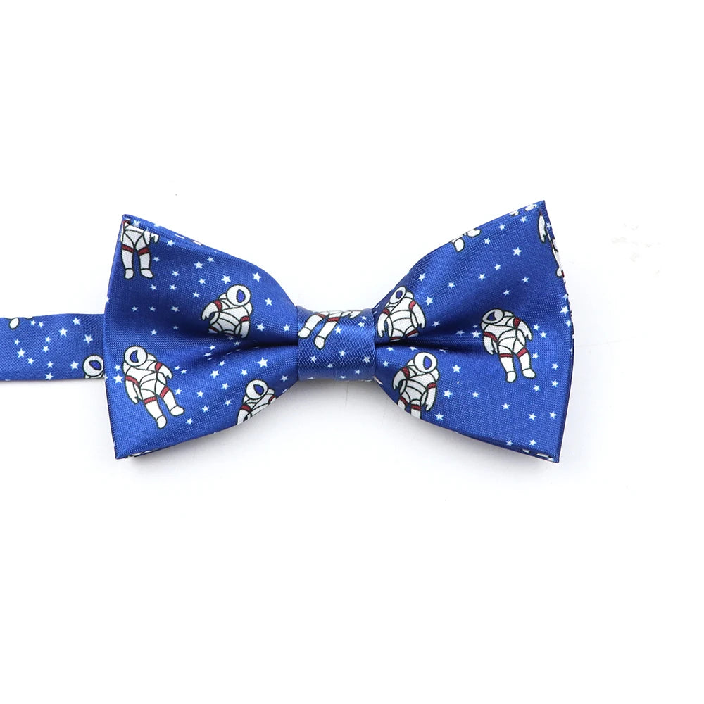 2025 New Men Bow Ties 100% Microfiber Jacquard Woven Blue Cartoon Animal Pattern Bowtie For Party Wedding Festival Family Gift