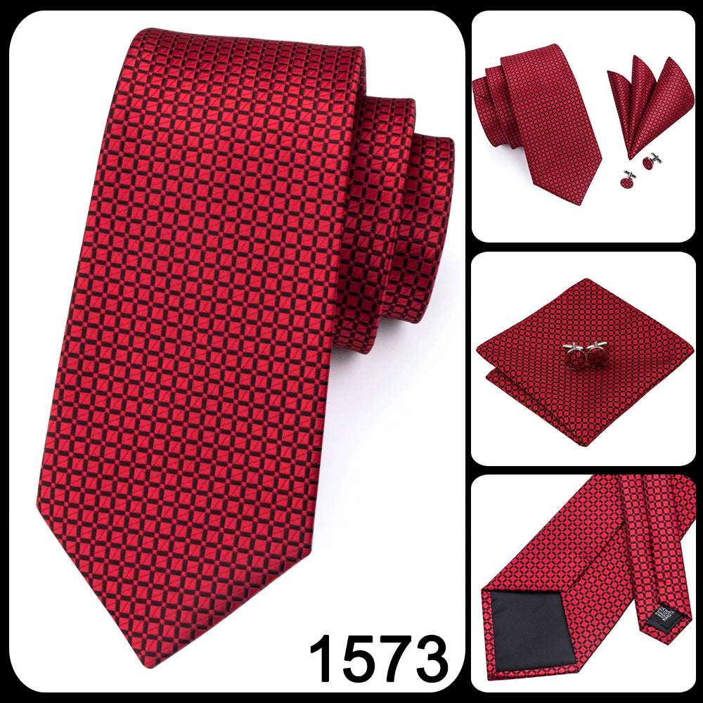 New 2025 Clasic Grey Tie for Men Silk Fabric Jacquard Woven Tie Hanky Cufflinks Set for Men Designer Fashion Silk Ties SN-1466