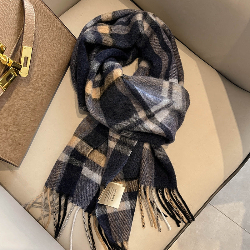 2026 Green Plaid Scarf Women's Winter All-match Pure Wool Thickened Warm New Year Gift Knitted Cashmere Scarf High-end
