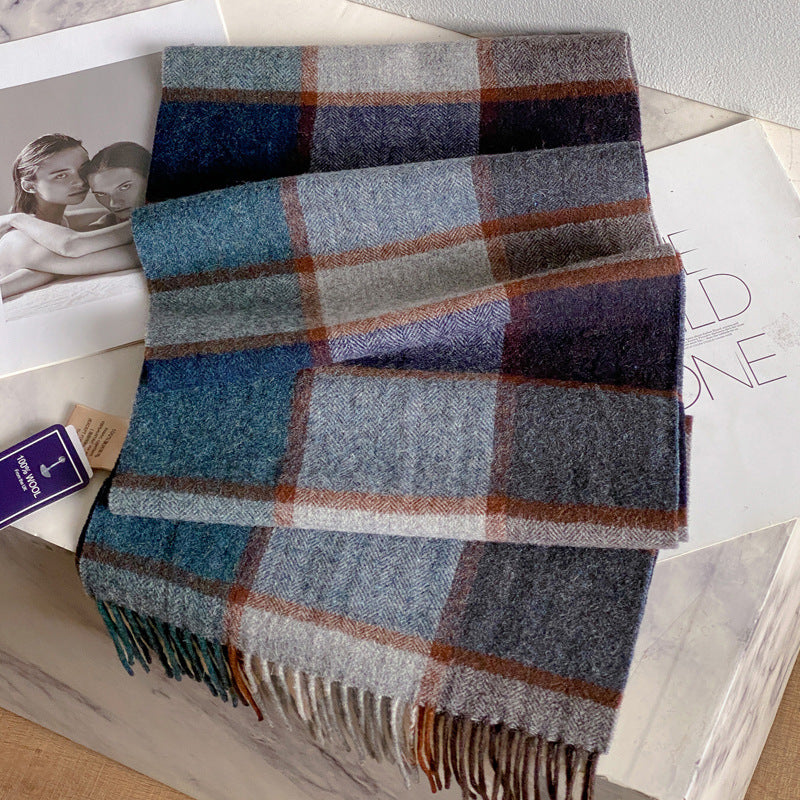 2026 Green Plaid Scarf Women's Winter All-match Pure Wool Thickened Warm New Year Gift Knitted Cashmere Scarf High-end