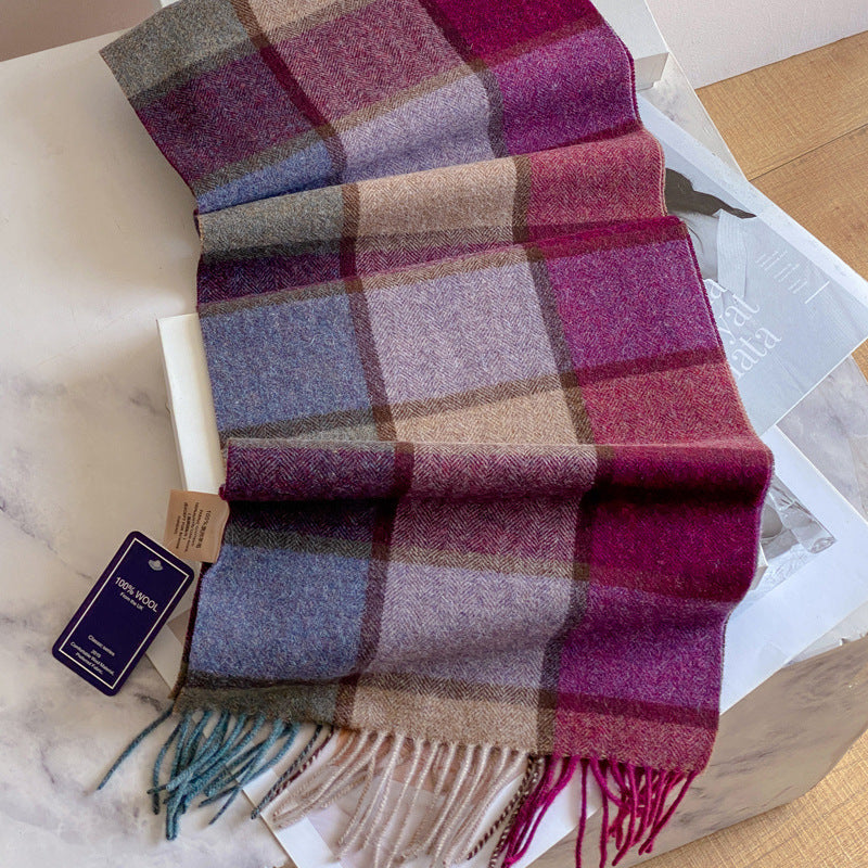 2026 Green Plaid Scarf Women's Winter All-match Pure Wool Thickened Warm New Year Gift Knitted Cashmere Scarf High-end