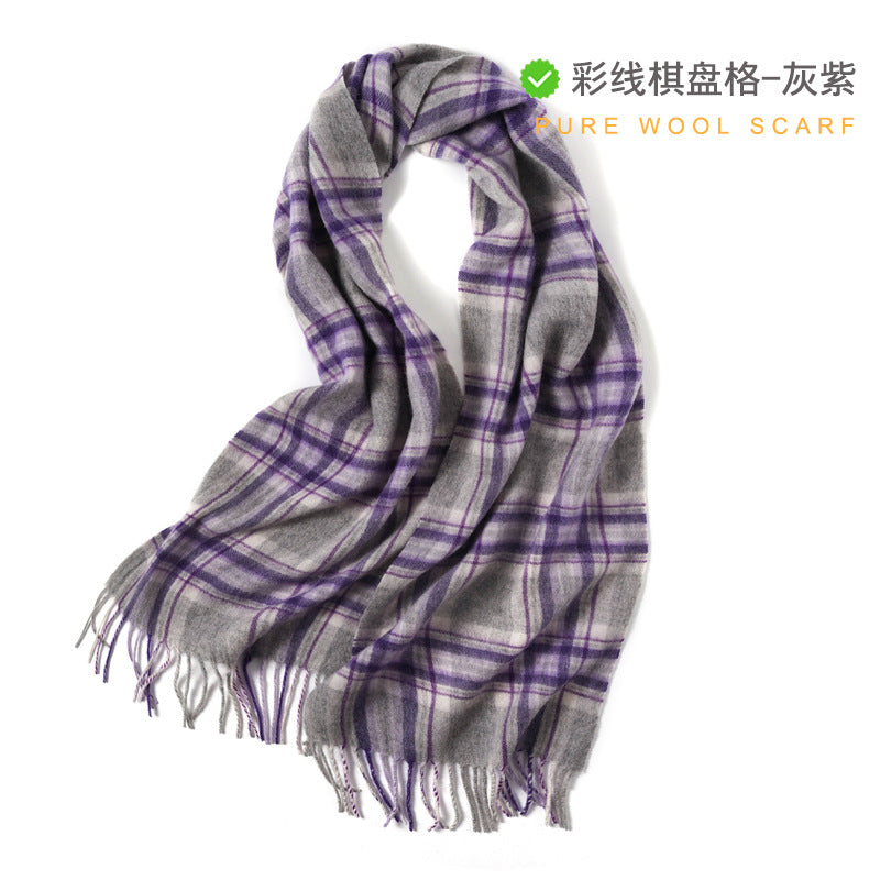 2026 Green Plaid Scarf Women's Winter All-match Pure Wool Thickened Warm New Year Gift Knitted Cashmere Scarf High-end