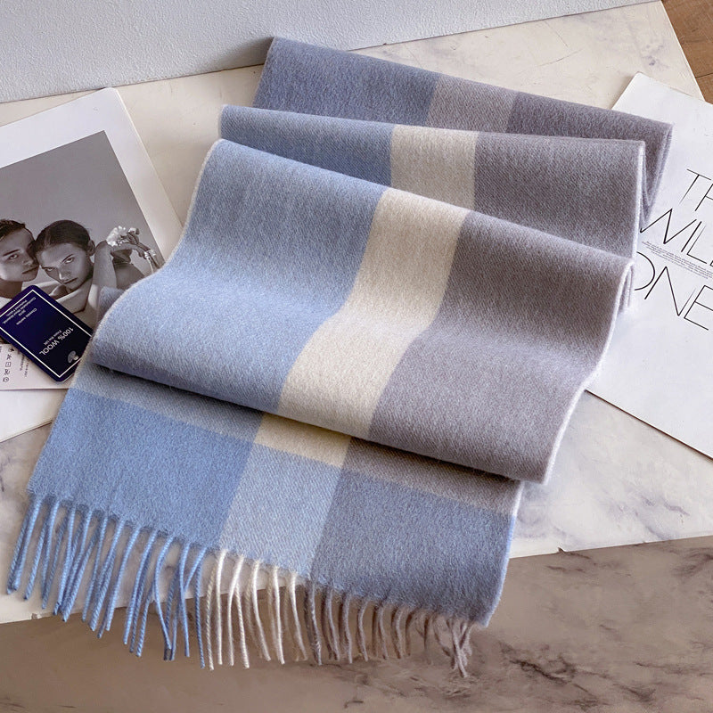 2026 Green Plaid Scarf Women's Winter All-match Pure Wool Thickened Warm New Year Gift Knitted Cashmere Scarf High-end