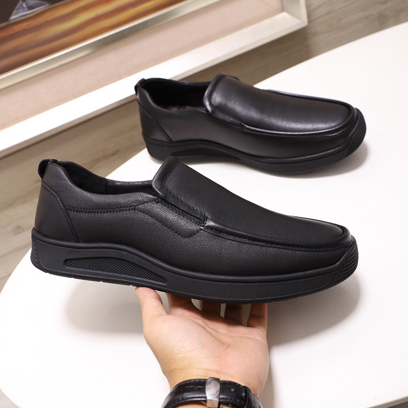 Leather Shoes Men's Genuine Leather Business Dress Men's Casual Shoes Black Spring Large Size Shoes Inner Height Increasing Middle-aged and Elderly Dad Shoes