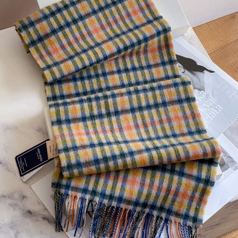 2026 Green Plaid Scarf Women's Winter All-match Pure Wool Thickened Warm New Year Gift Knitted Cashmere Scarf High-end