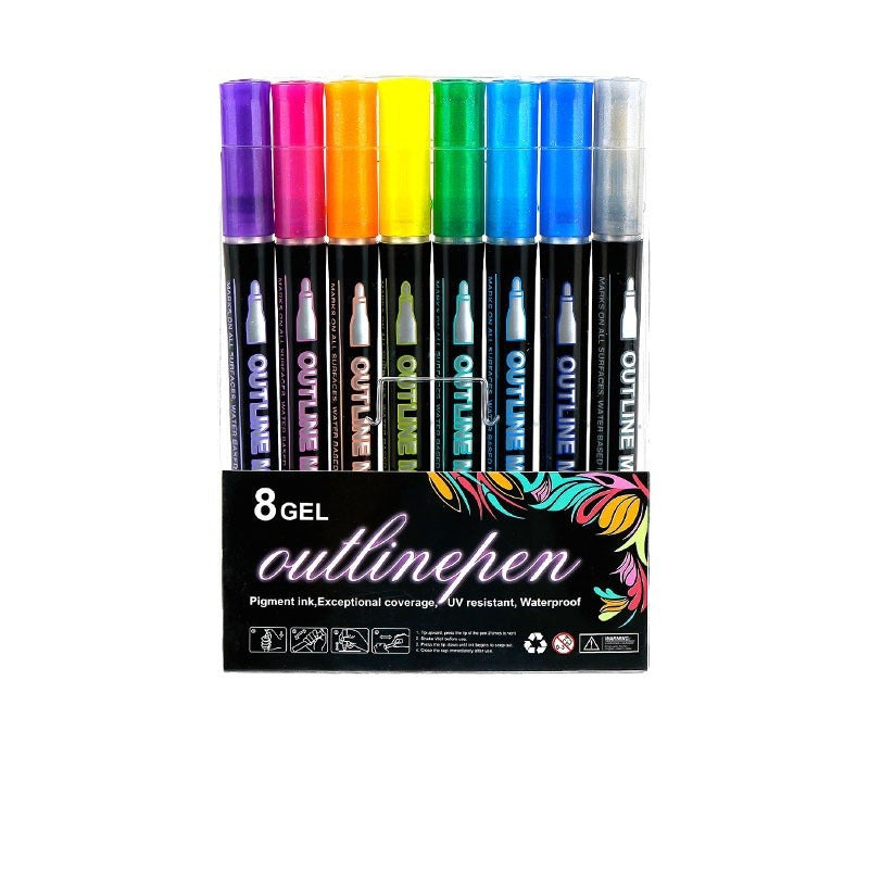 Amazony Explosions Fantasy Flash Double Line Contour Pen 48 Color DIY Hand Account Graffiti Metallic Highlighter Pen