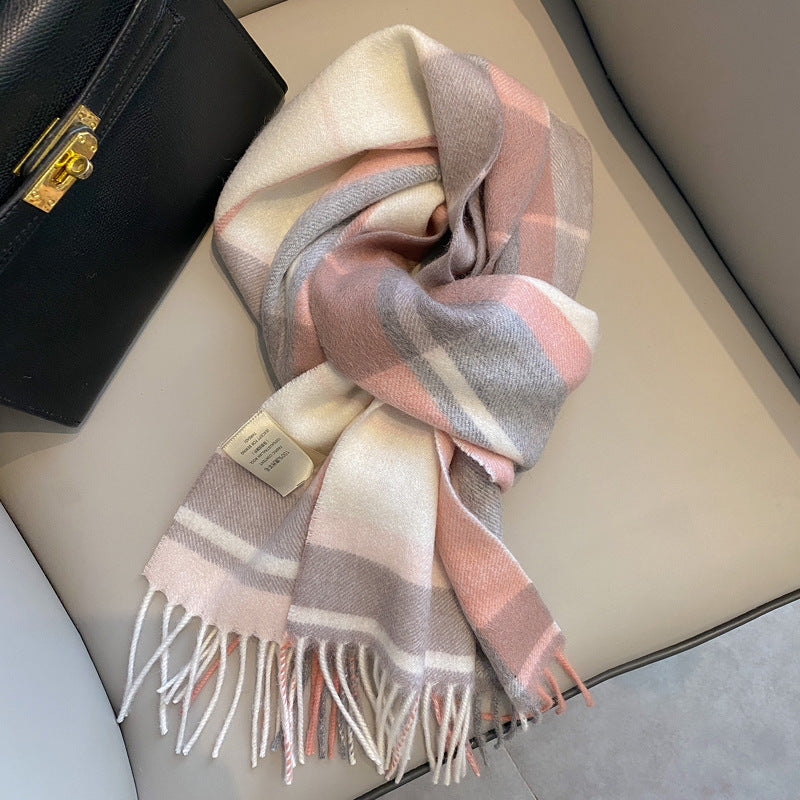2026 Green Plaid Scarf Women's Winter All-match Pure Wool Thickened Warm New Year Gift Knitted Cashmere Scarf High-end
