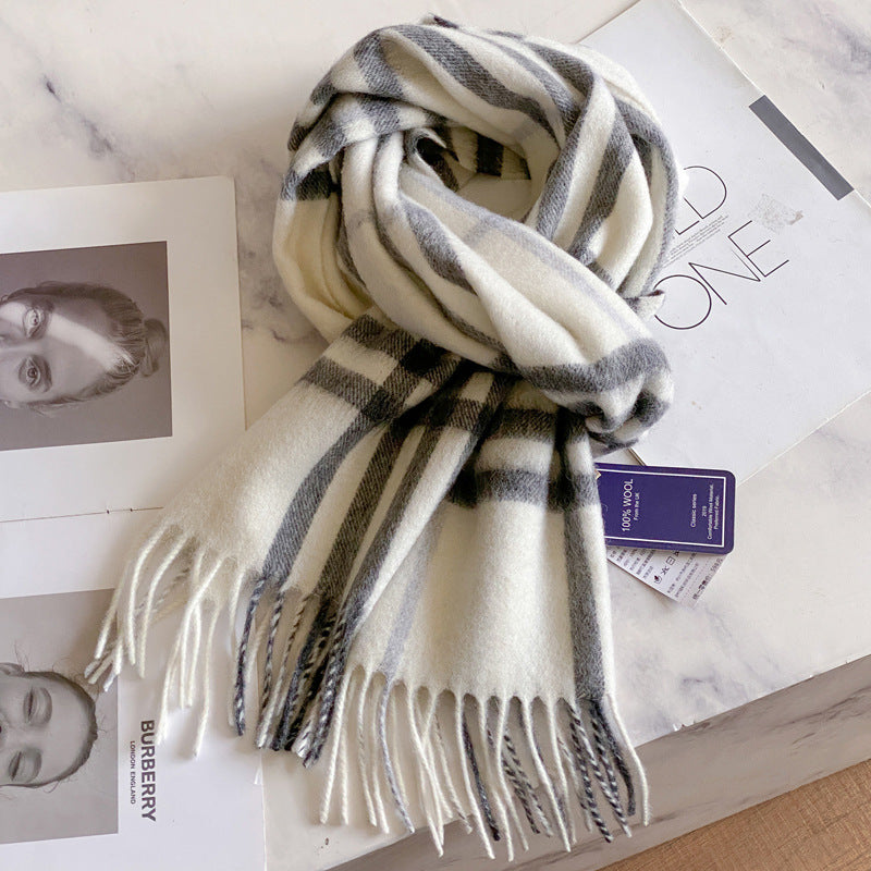 2026 Green Plaid Scarf Women's Winter All-match Pure Wool Thickened Warm New Year Gift Knitted Cashmere Scarf High-end