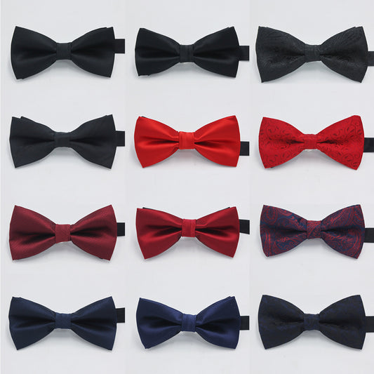 Factory direct men's best man bow tie British style red and black bow tie men's single folding polyester silk jacquard spot