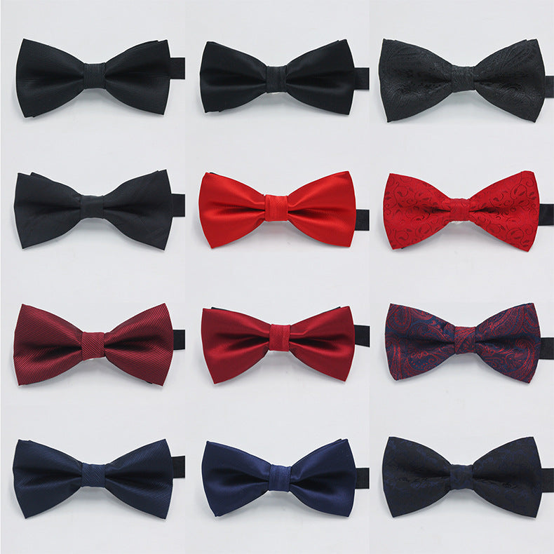 Factory direct men's best man bow tie British style red and black bow tie men's single folding polyester silk jacquard spot