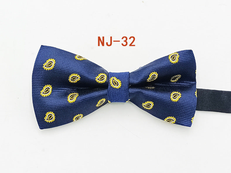 Factory direct men's best man bow tie British style red and black bow tie men's single folding polyester silk jacquard spot