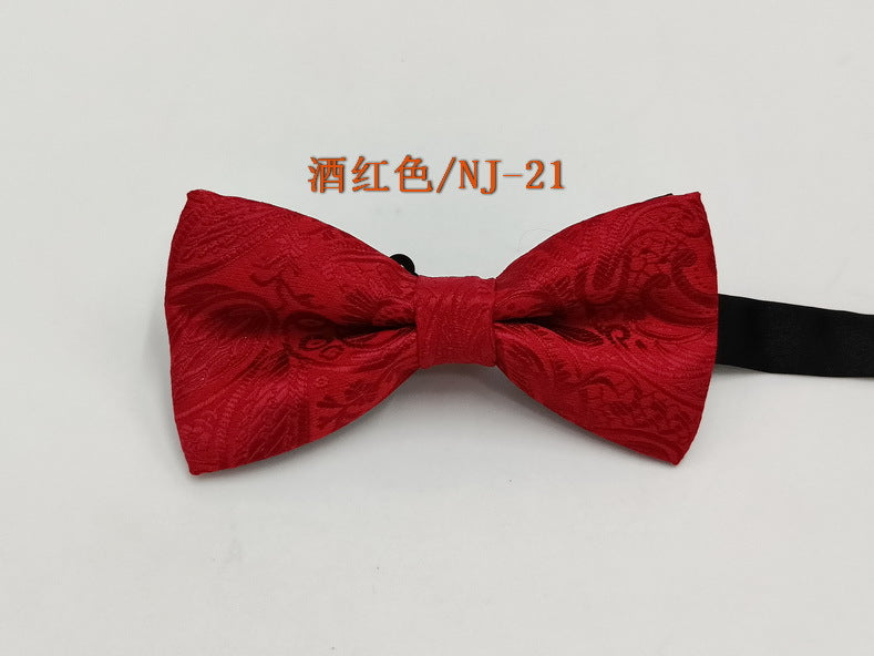 Factory direct men's best man bow tie British style red and black bow tie men's single folding polyester silk jacquard spot