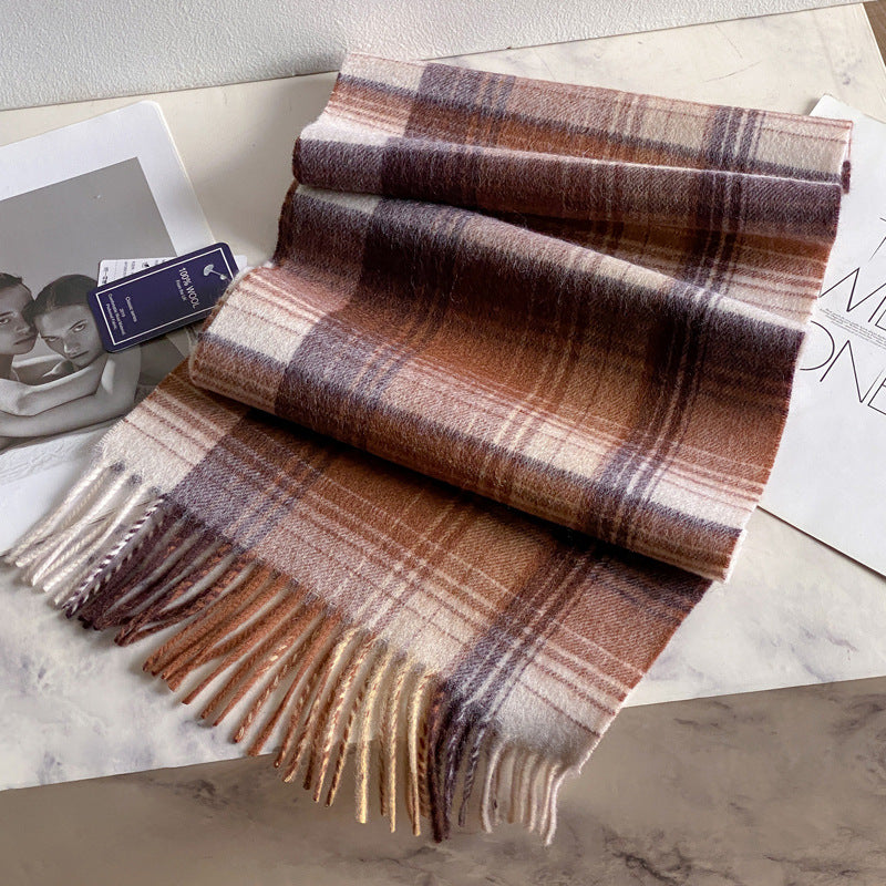 2026 Green Plaid Scarf Women's Winter All-match Pure Wool Thickened Warm New Year Gift Knitted Cashmere Scarf High-end