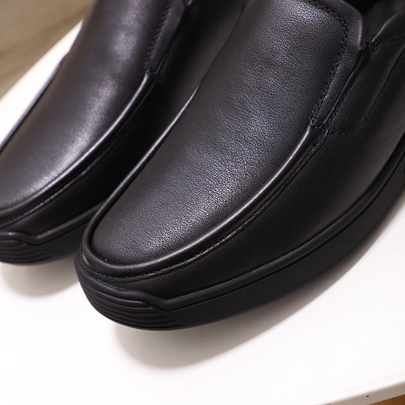 Leather Shoes Men's Genuine Leather Business Dress Men's Casual Shoes Black Spring Large Size Shoes Inner Height Increasing Middle-aged and Elderly Dad Shoes