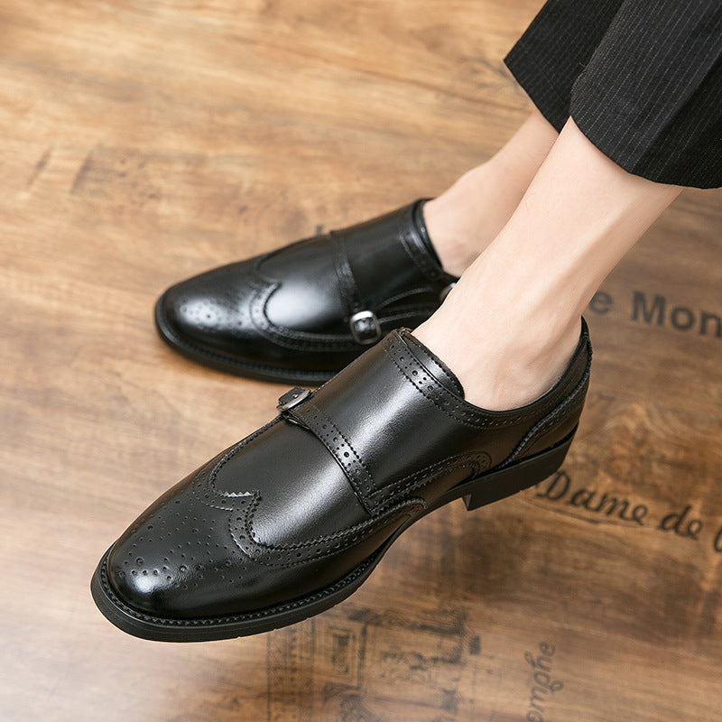 Large Size Men&#39;s Buckle Leather Shoes Size 38-48 Brogue Leather Shoes Slip-On Formal Men&#39;s Height Increasing Shoes