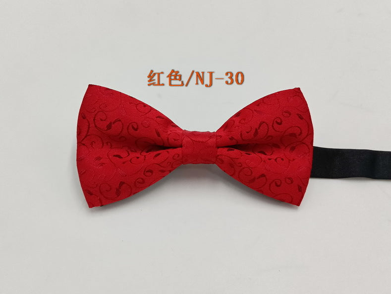 Factory direct men's best man bow tie British style red and black bow tie men's single folding polyester silk jacquard spot