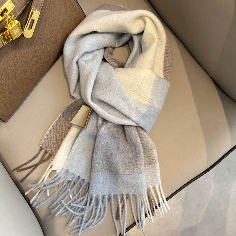 2026 Green Plaid Scarf Women's Winter All-match Pure Wool Thickened Warm New Year Gift Knitted Cashmere Scarf High-end