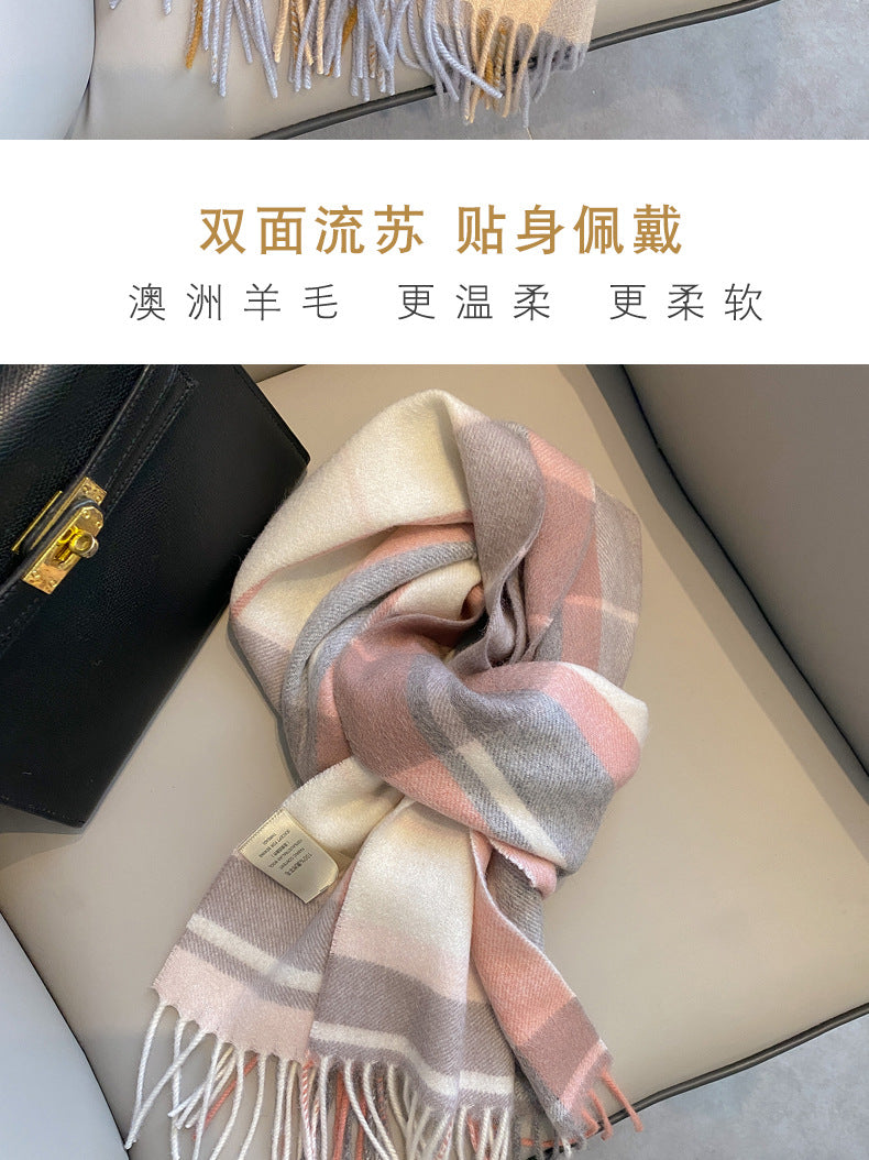 2026 Green Plaid Scarf Women's Winter All-match Pure Wool Thickened Warm New Year Gift Knitted Cashmere Scarf High-end