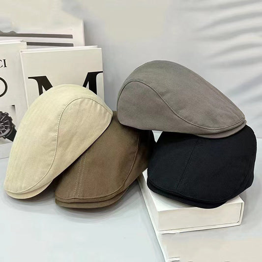 British Style Vintage Newsboy Hat Men's Solid Color All-match Style Simple Forward Hat Antique Style Peaked Cap Fashionistas
