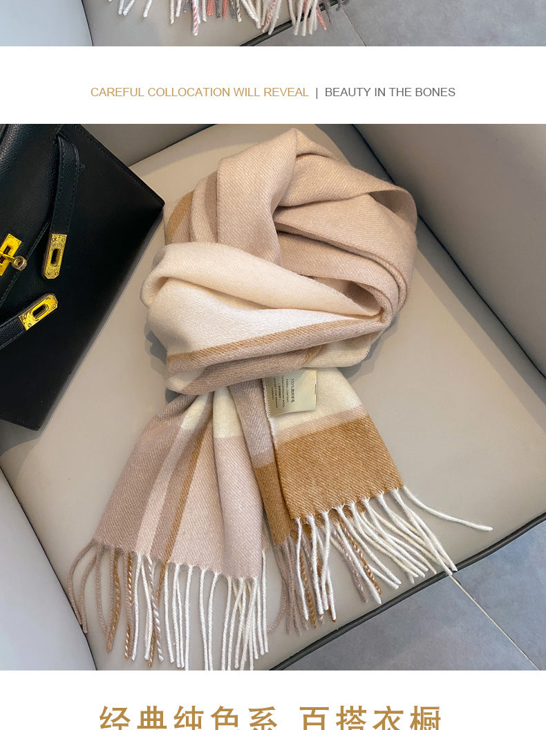 2026 Green Plaid Scarf Women's Winter All-match Pure Wool Thickened Warm New Year Gift Knitted Cashmere Scarf High-end