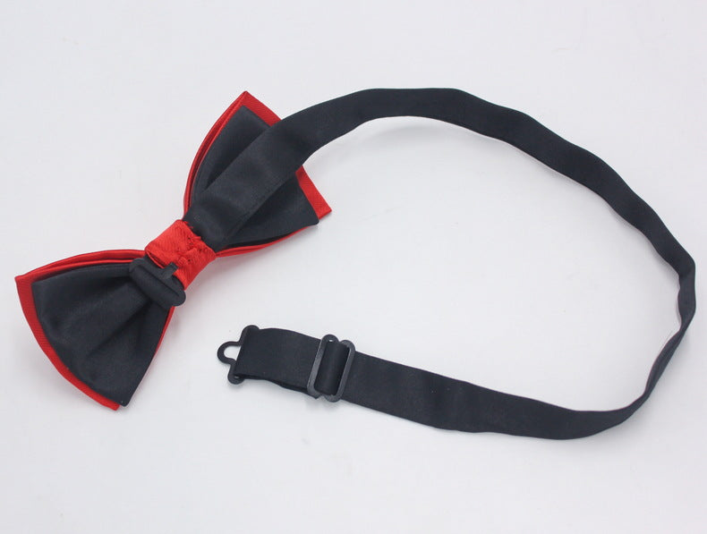 Factory direct men's best man bow tie British style red and black bow tie men's single folding polyester silk jacquard spot