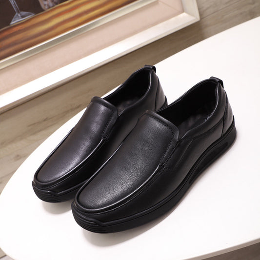 Leather Shoes Men's Genuine Leather Business Dress Men's Casual Shoes Black Spring Large Size Shoes Inner Height Increasing Middle-aged and Elderly Dad Shoes