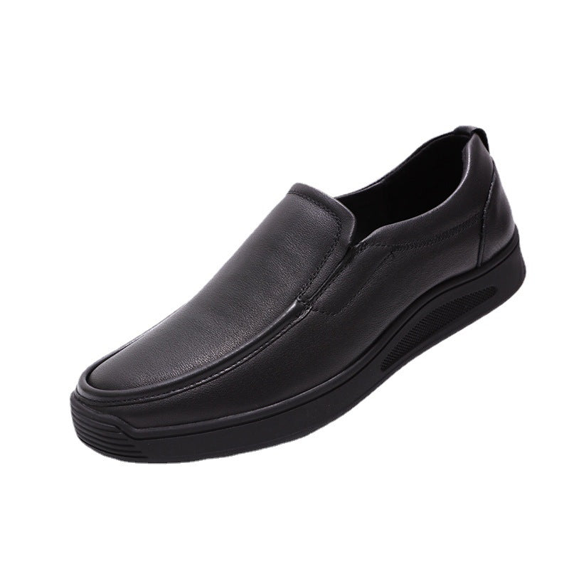 Leather Shoes Men's Genuine Leather Business Dress Men's Casual Shoes Black Spring Large Size Shoes Inner Height Increasing Middle-aged and Elderly Dad Shoes