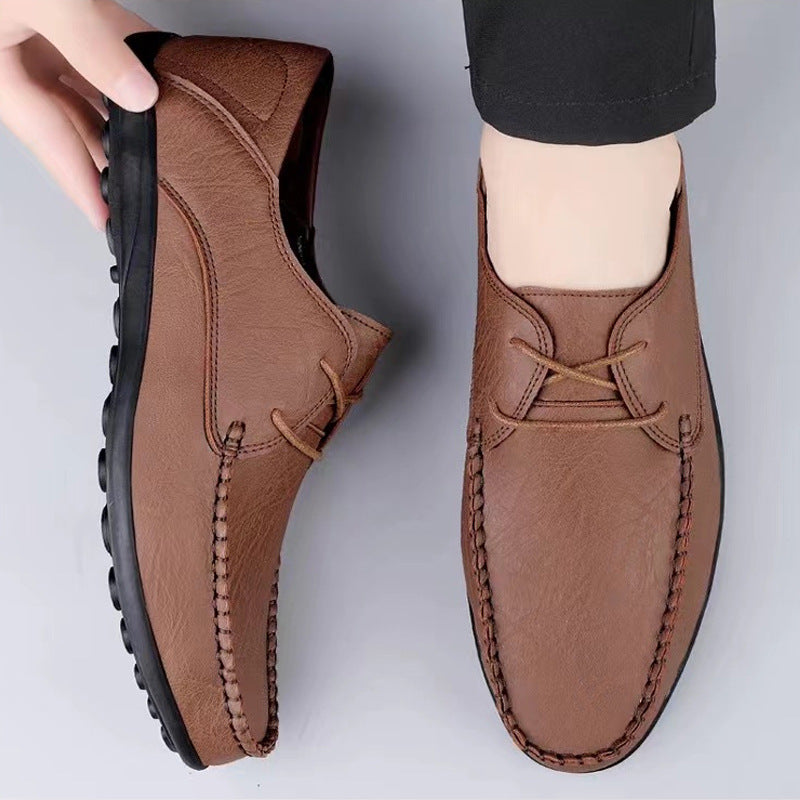 Cross-border plus size leather shoes microfiber lace-up loafers 2025 autumn and winter new fashion bean shoes classic men's leather shoes