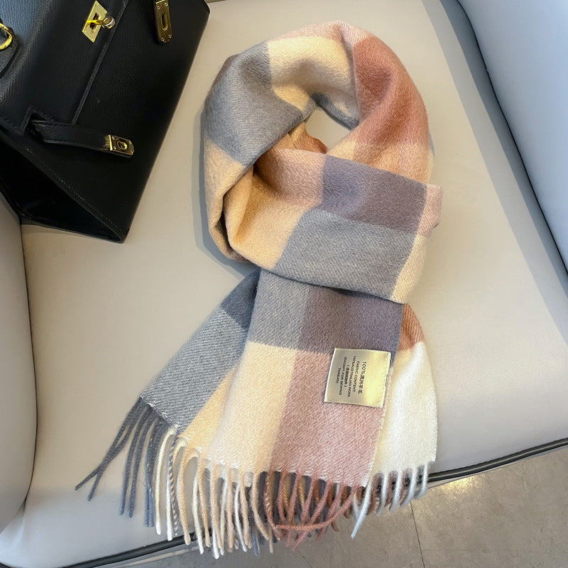 2026 Green Plaid Scarf Women's Winter All-match Pure Wool Thickened Warm New Year Gift Knitted Cashmere Scarf High-end