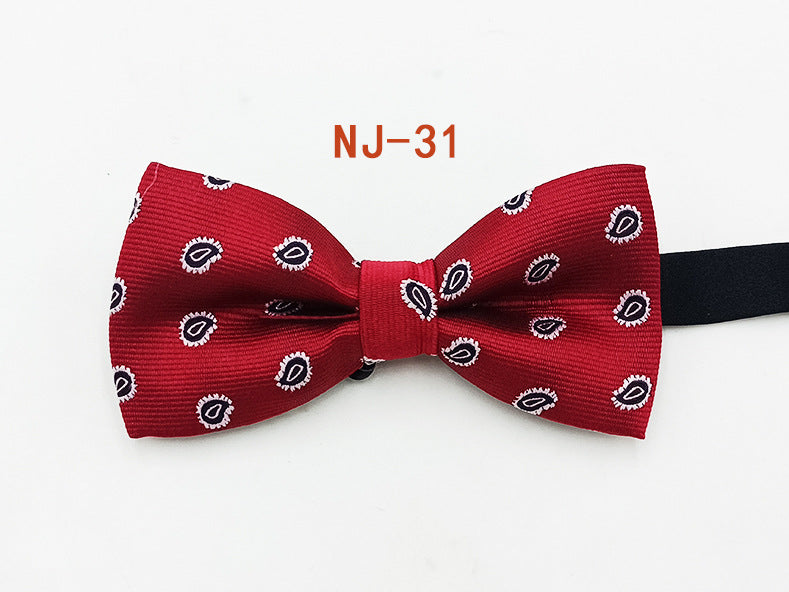 Factory direct men's best man bow tie British style red and black bow tie men's single folding polyester silk jacquard spot