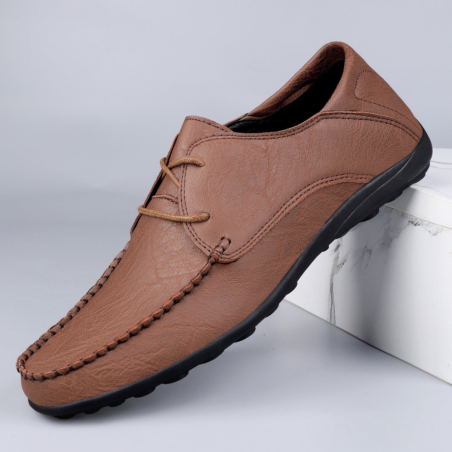 Cross-border plus size leather shoes microfiber lace-up loafers 2025 autumn and winter new fashion bean shoes classic men's leather shoes