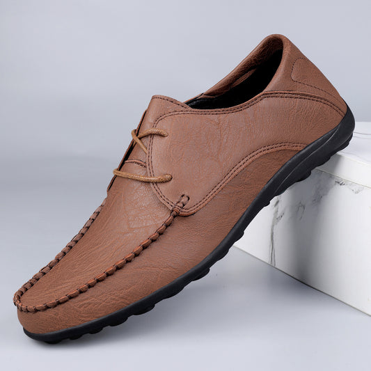 Cross-border plus size leather shoes microfiber lace-up loafers 2025 autumn and winter new fashion bean shoes classic men's leather shoes