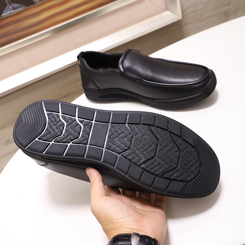 Leather Shoes Men's Genuine Leather Business Dress Men's Casual Shoes Black Spring Large Size Shoes Inner Height Increasing Middle-aged and Elderly Dad Shoes