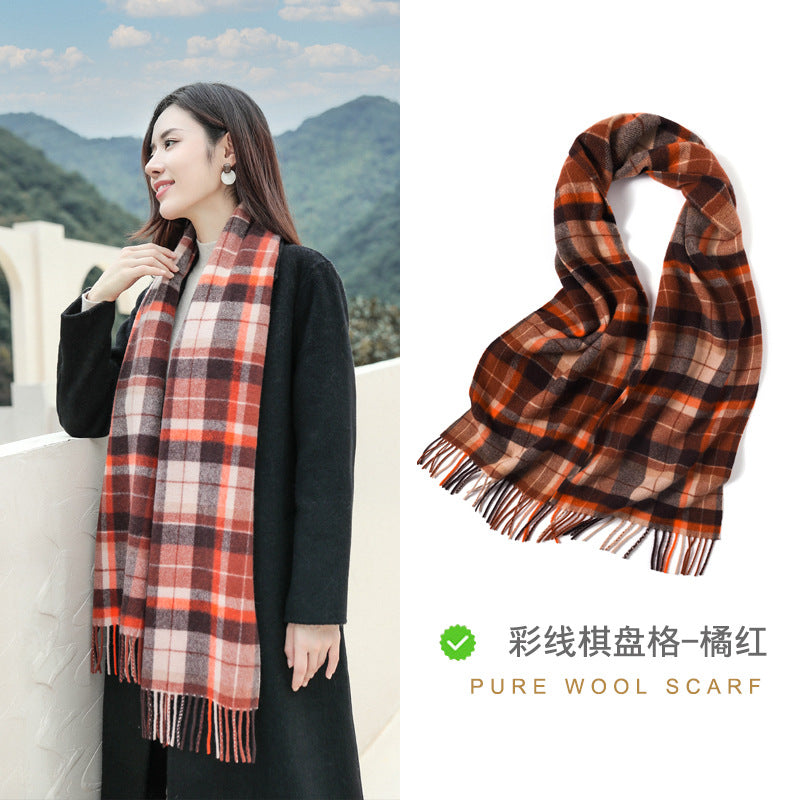 2026 Green Plaid Scarf Women's Winter All-match Pure Wool Thickened Warm New Year Gift Knitted Cashmere Scarf High-end