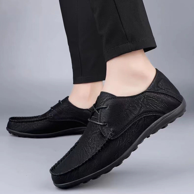 Cross-border plus size leather shoes microfiber lace-up loafers 2025 autumn and winter new fashion bean shoes classic men's leather shoes