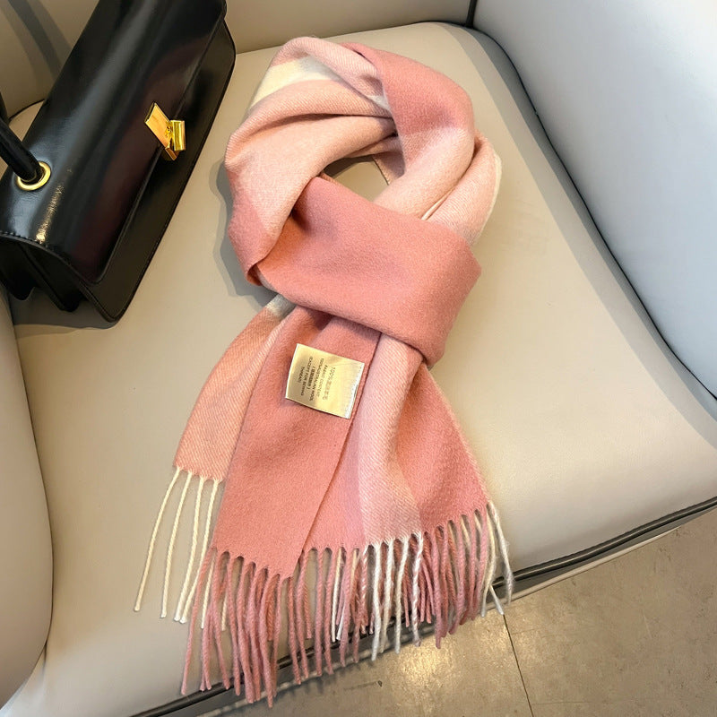 2026 Green Plaid Scarf Women's Winter All-match Pure Wool Thickened Warm New Year Gift Knitted Cashmere Scarf High-end