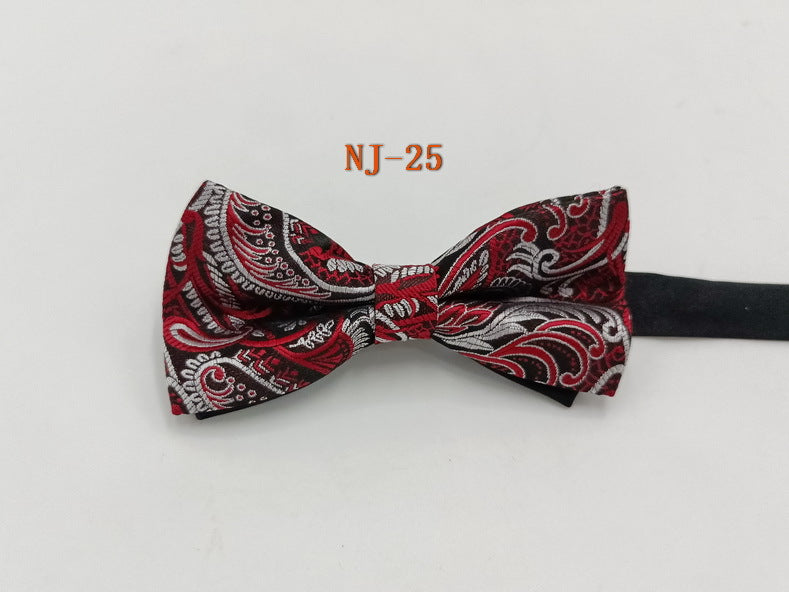 Factory direct men's best man bow tie British style red and black bow tie men's single folding polyester silk jacquard spot