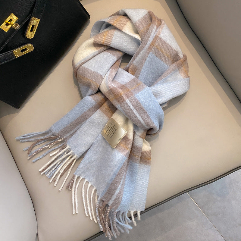 2026 Green Plaid Scarf Women's Winter All-match Pure Wool Thickened Warm New Year Gift Knitted Cashmere Scarf High-end