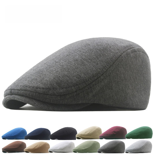 Adjustable Newsboy Cap Men's Woolen Beret Trendy British Style Duckbill Cap Forward