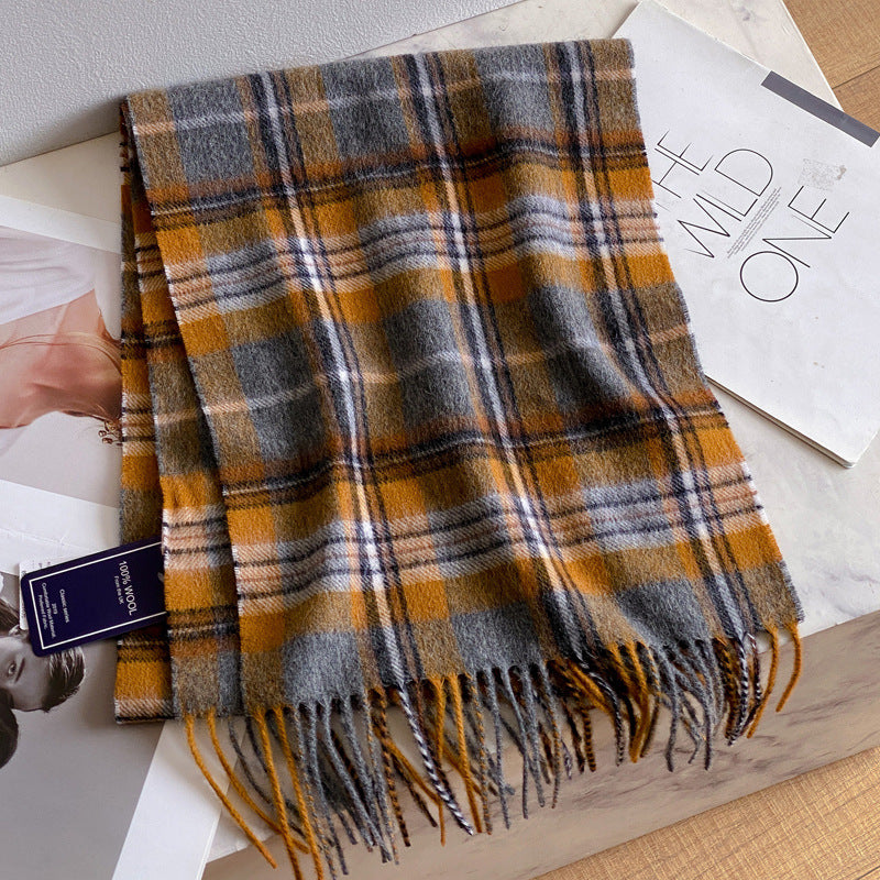 2026 Green Plaid Scarf Women's Winter All-match Pure Wool Thickened Warm New Year Gift Knitted Cashmere Scarf High-end