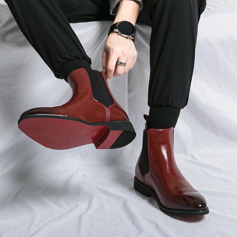Autumn/winter Men's Boots High Top Leather Shoes Red Sole Martin Boots British Style Casual Chelsea