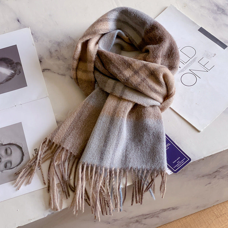 2026 Green Plaid Scarf Women's Winter All-match Pure Wool Thickened Warm New Year Gift Knitted Cashmere Scarf High-end