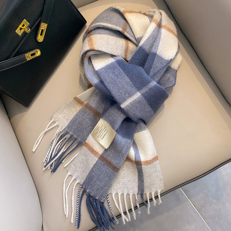 2026 Green Plaid Scarf Women's Winter All-match Pure Wool Thickened Warm New Year Gift Knitted Cashmere Scarf High-end